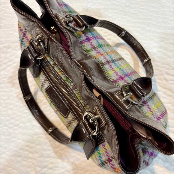 COACH Penelope Tattersall Wool Plaid Satchel Bag  Purple Interior patent trim EU - Picture 11 of 15